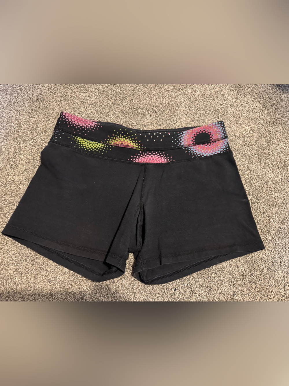 Old Navy Black Active Shorts with Pink and Lime Dot Waistband
